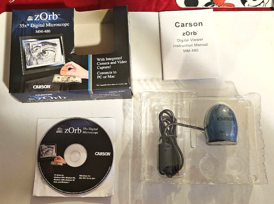 CARSON ZORB 35x Digital Microscope Surf Blue MM-480 MAC-PC With CD -TESTED