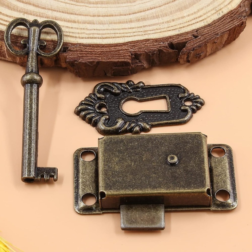 2 Sets Skeleton Key Lock Decorative Antique Bronze Cabinet