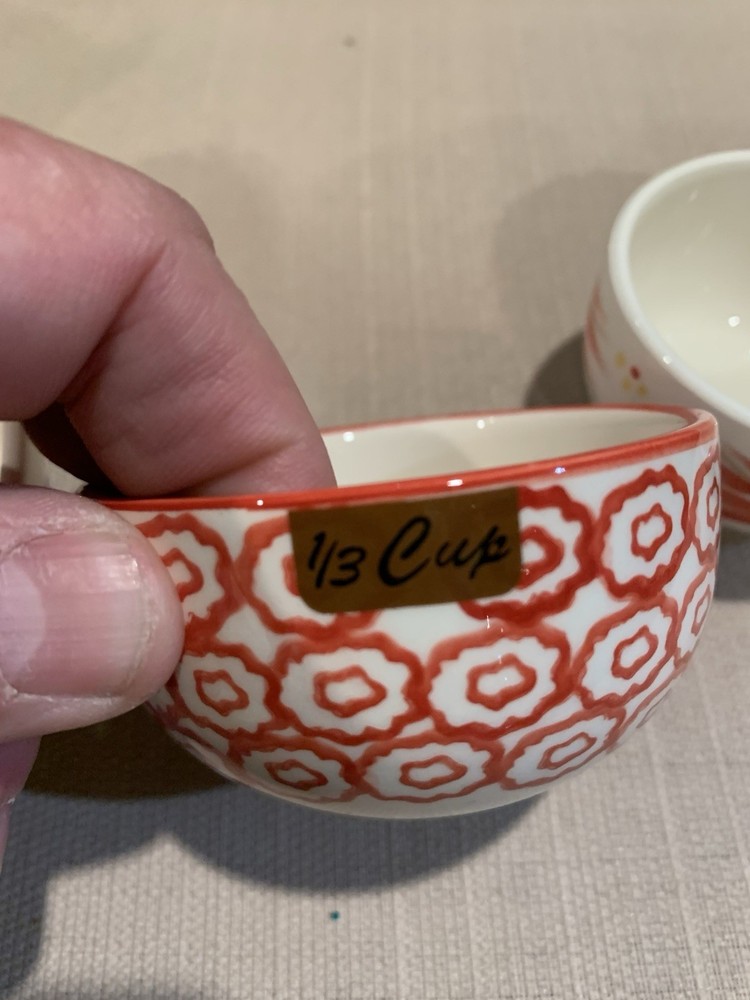 Temptation By Tara Old World Owl Nesting Ceramic Measuring Cups Red Pattern