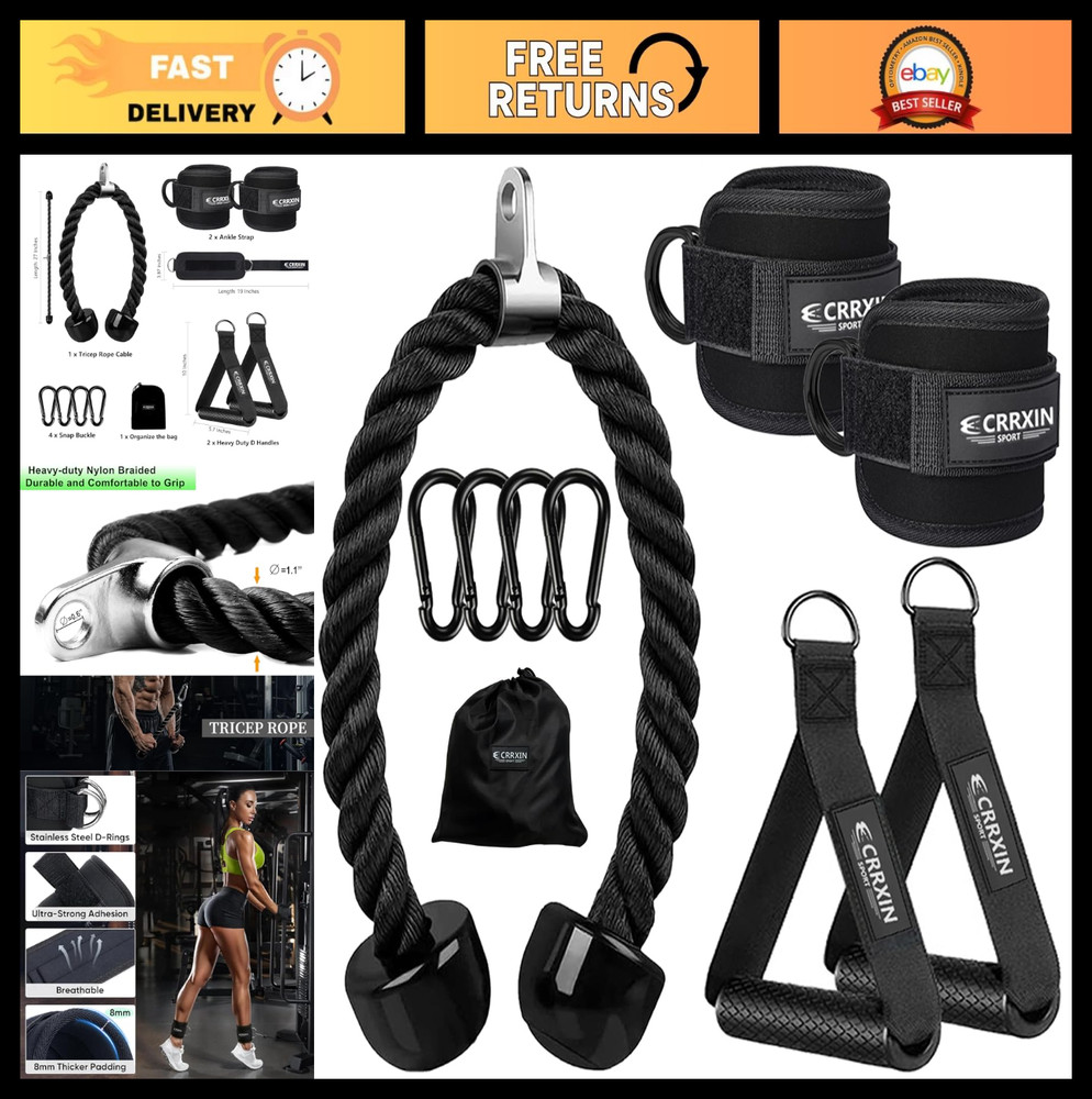 Tricep Rope Cable Attachment - LAT Pulldown & Pull Down Handles for Home Gym