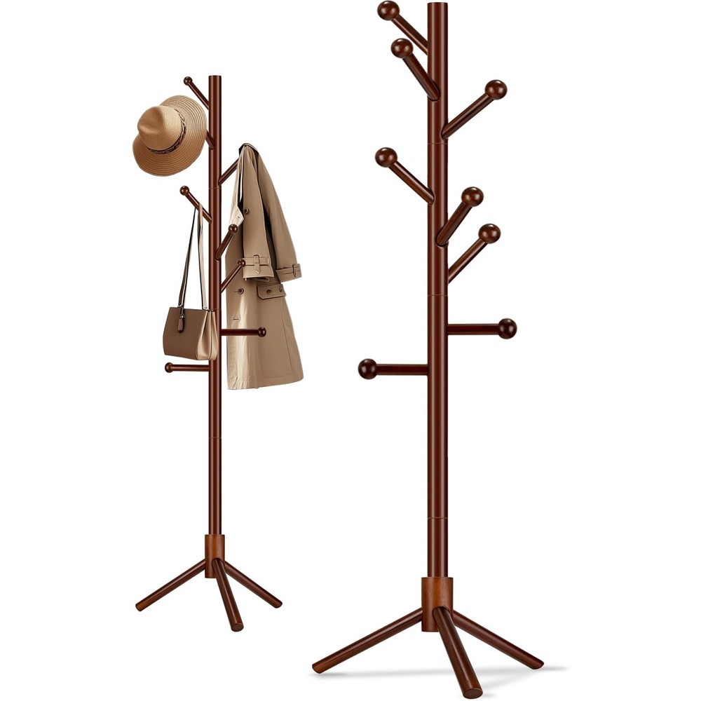 Arborus Wooden Coat Rack Freestanding, Adjustable Height Solid 69", Brown