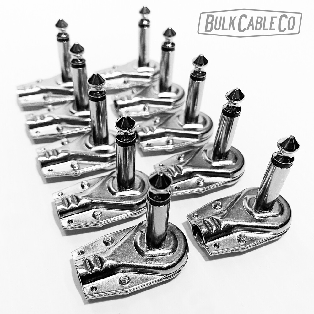 10 Pack - 1/4" Right Angle Pancake Connector Set - Flat Patch Jack - Cable Plug