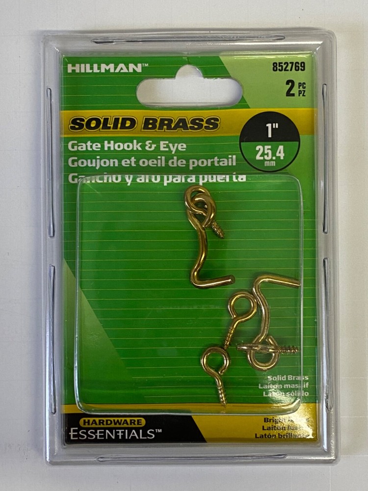 Hillman Hardware Essentials Gate Hook & Eye Solid Brass 1" Bright Brass 852769