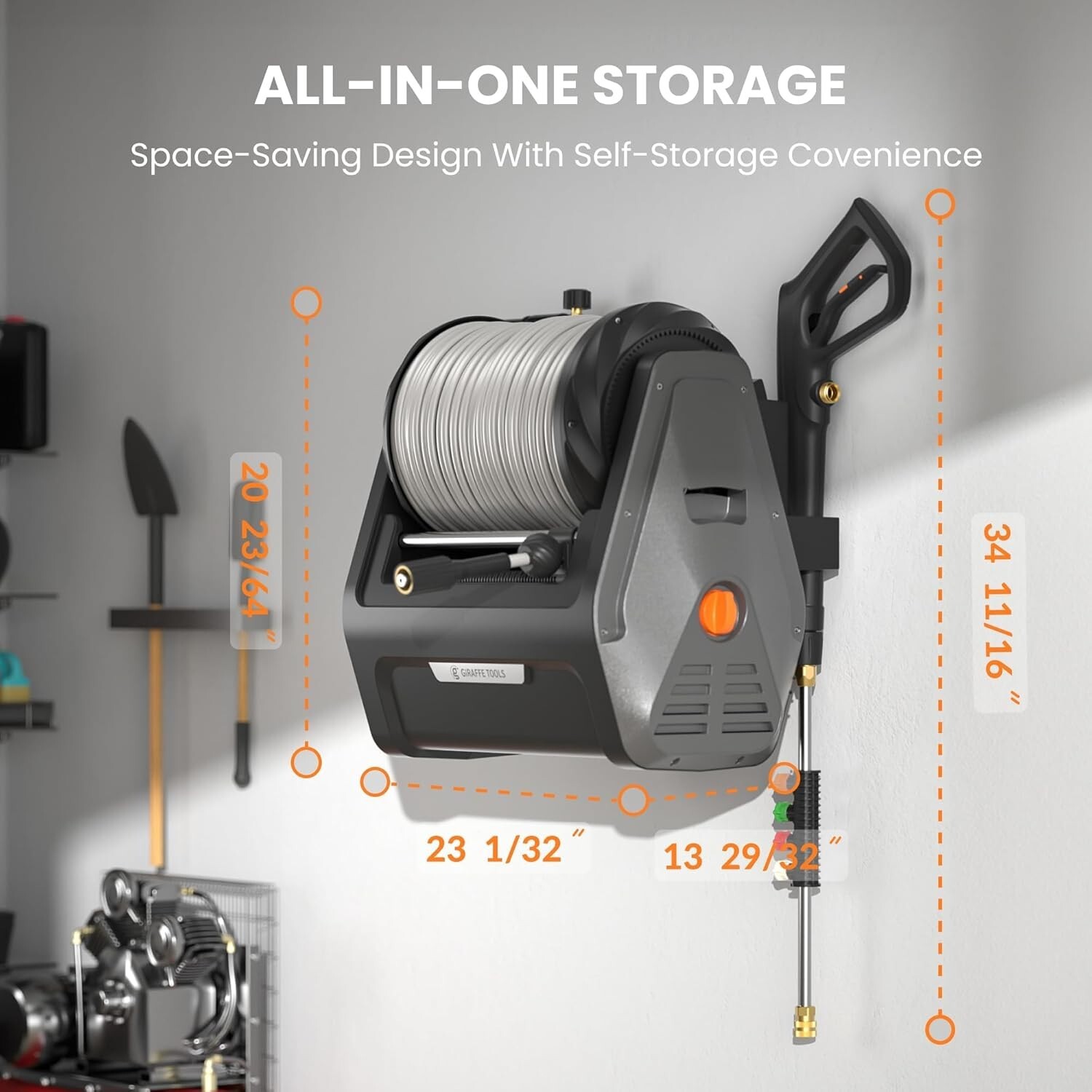 Electric Pressure Washer Wall Mount Max 2900 PSI, Ultra-Soft Hose 100FT, Plus+