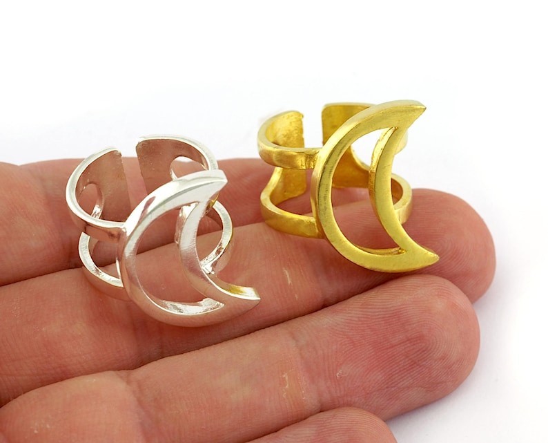 Adjustable Crescent Moon Ring, Raw Brass, Silver, Gold Finish -BA12