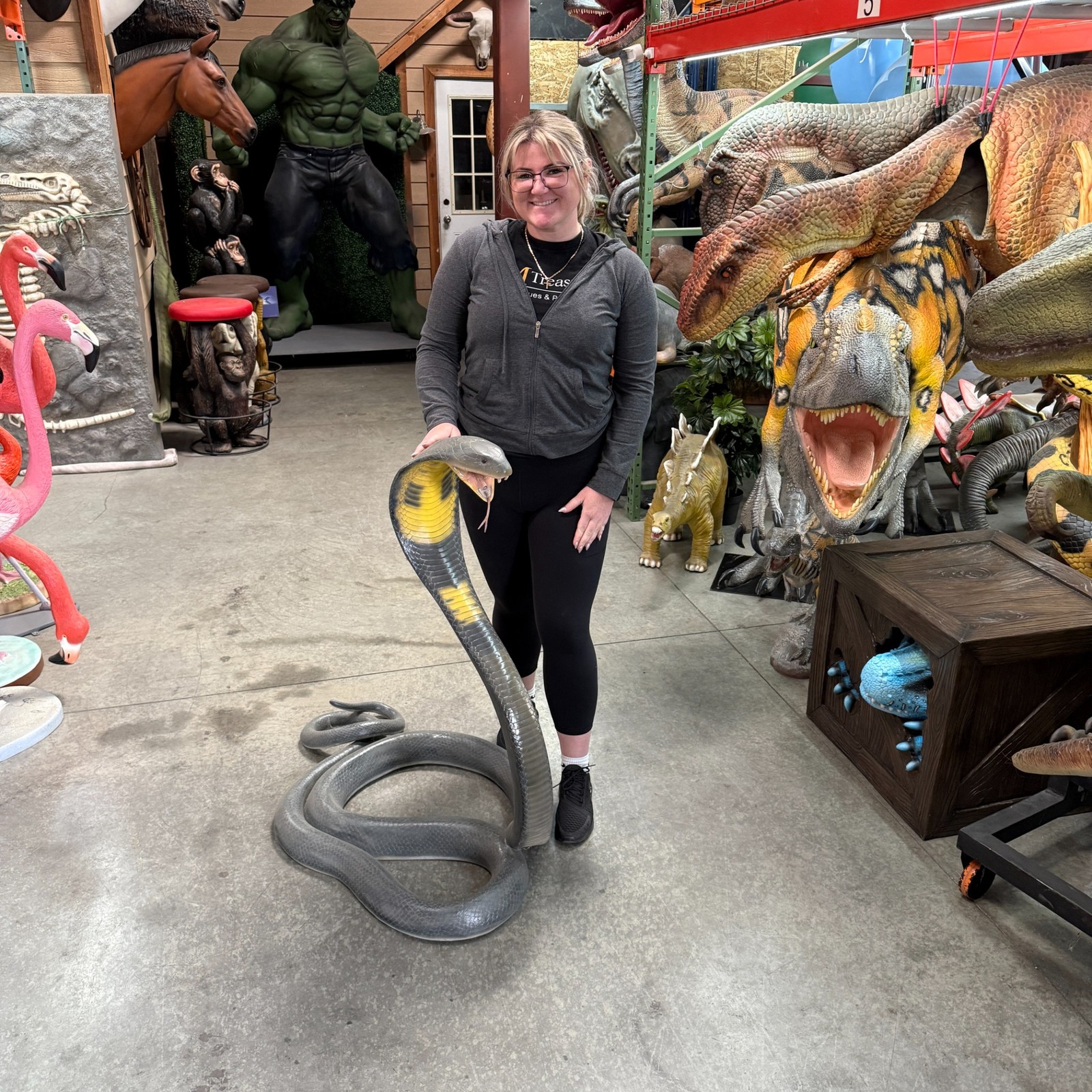 King Cobra Snake Life Size Resin Statue Jungle Decor Safari Reptile Display Prop