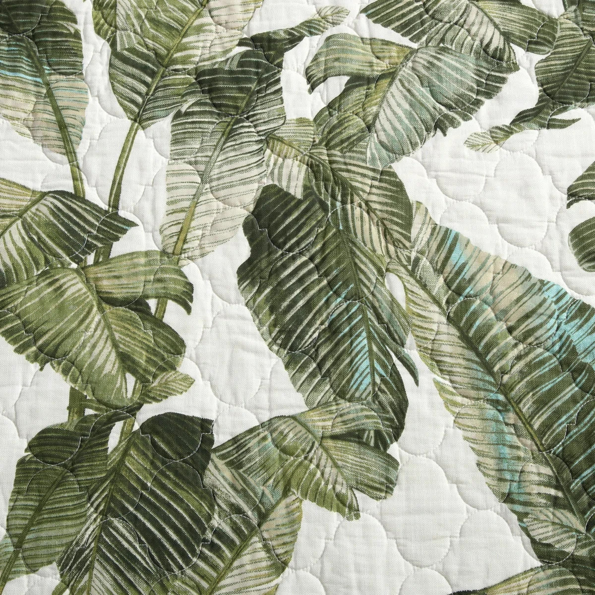 King Quilt Set Green Coastal Botanical Tropical Floral Bahama Exotic Leaves 3Pc