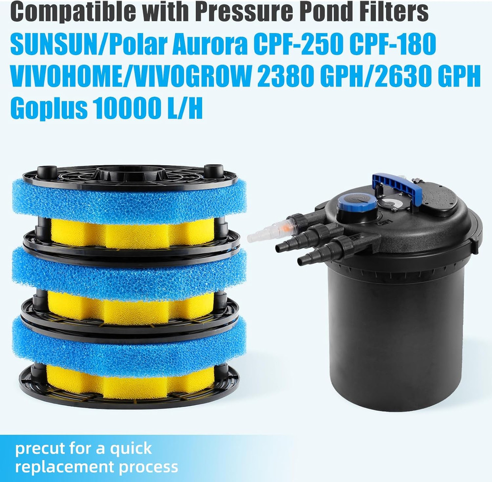 Replacement Sponge Filter, Media Pad, Compatible W/ CPF-250 & 180, Pressure Pond