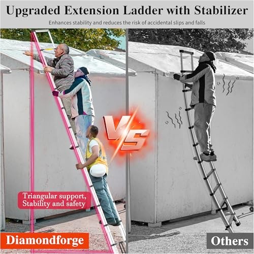 Adjustable Retractable Telescoping Ladder Extension 12.5 FT Pure Silver