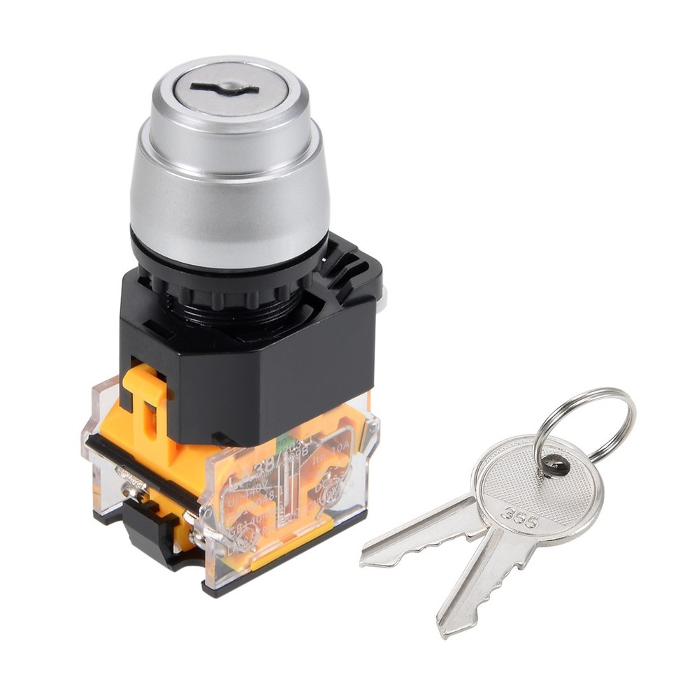 22mm 2 Positions Key Locking Push Button Switch W Keys DPST AC 380V/10A
