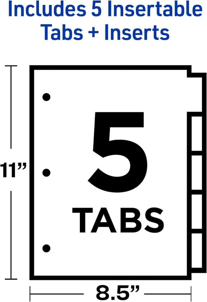 Insertable Dividers for 3 Ring Binders, 5-Tab Set, Buff Paper, Multicolor Divide