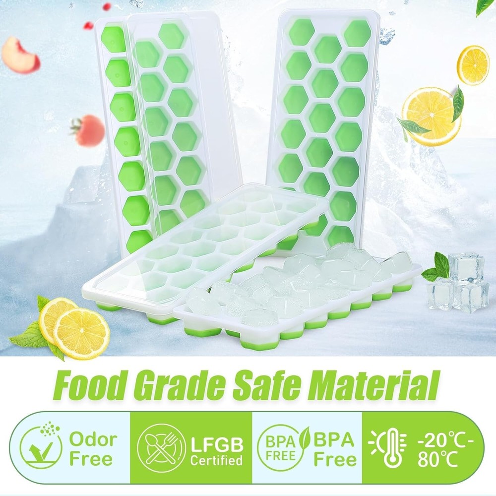 Ice Cube Tray, Easy Release Hexagonal Honeycomb Silicone Molds with Lid 2-Pack