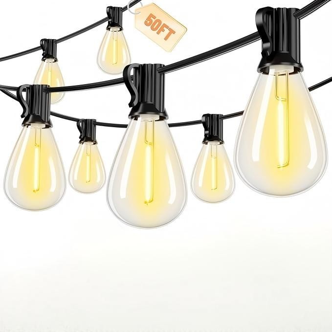 Outdoor String Lights 50FT with Shatterproof LED Bulbs Remote Control Dimmable