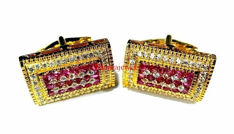 Heated Ruby Gemstone With 18k Gold Plated Silver Cufflinks #24