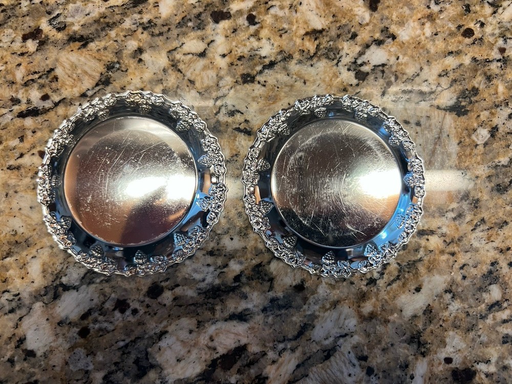 Silver Plated Coasters Set with Grapevine Decorative Border