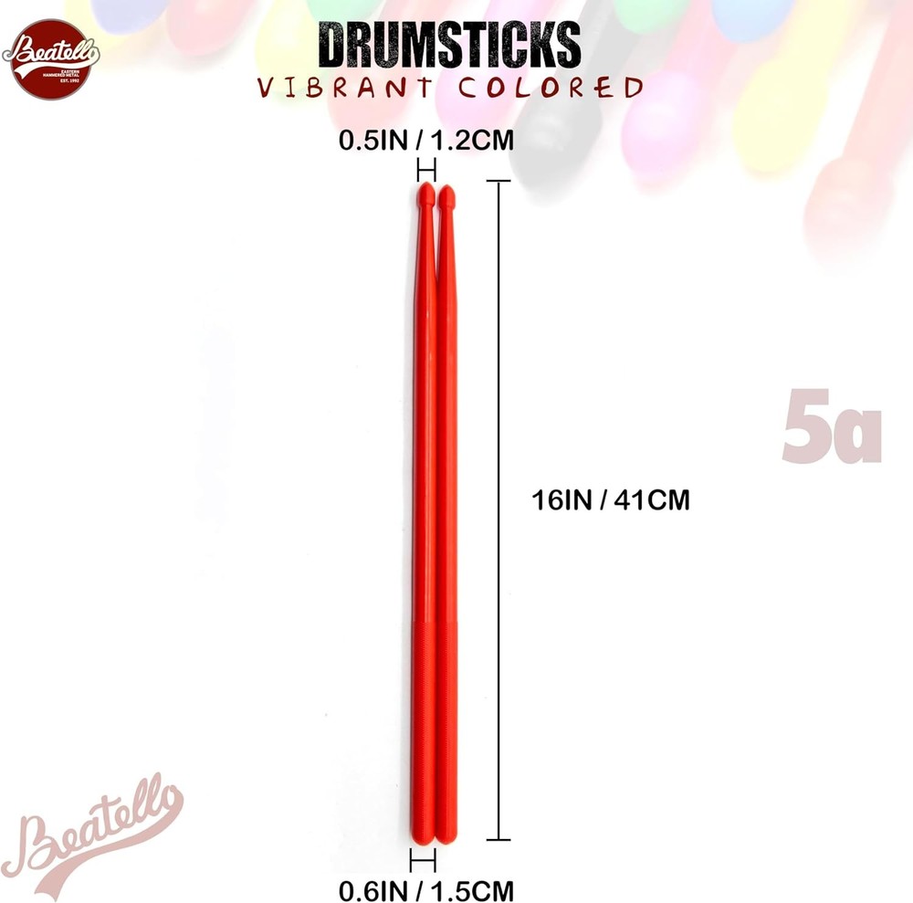16" 5A Nylon Resin Drum Stick 10 Pairs Durable Practice Performance Random Color