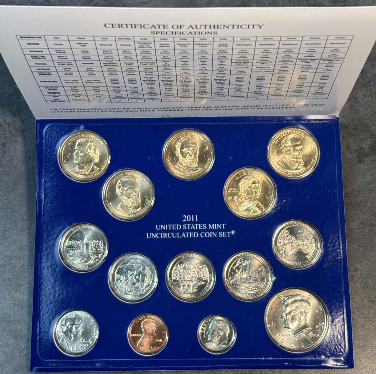 2011 P & D US Mint Complete Uncirculated Set 28 Coins w/ COA
