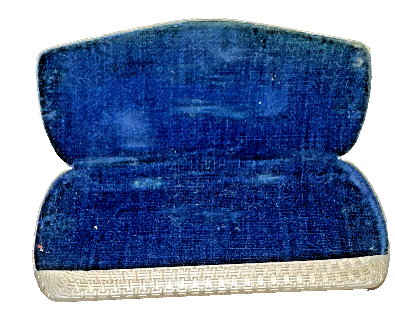 antique octagonal rimless eyeglasses silver tone basket weave metal case