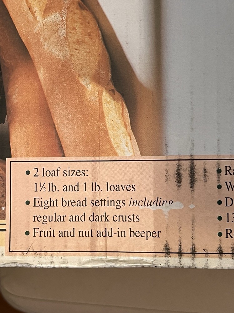 Breadman Automatic Bread Maker Model TR441 New In Box With Manual 2 Loaf Sizes