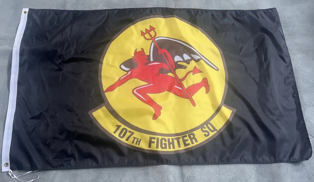 USAF 107th Fighter Squadron "The Red Devils" 3x5 ft Single-Sided Flag Banner