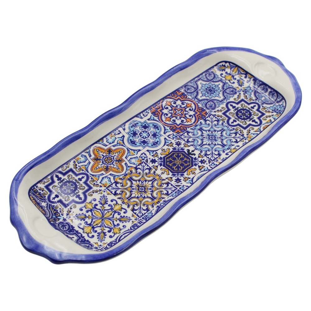 Portuguese Ceramic Small Serving Tray with Azulejo Tile Design