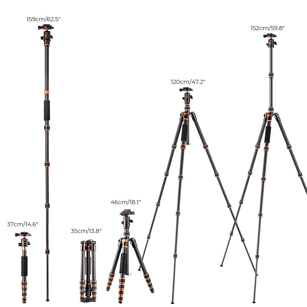 K&F Concept Carbon Fiber Camera Tripod with Metal Ball Head for DSLR Cameras