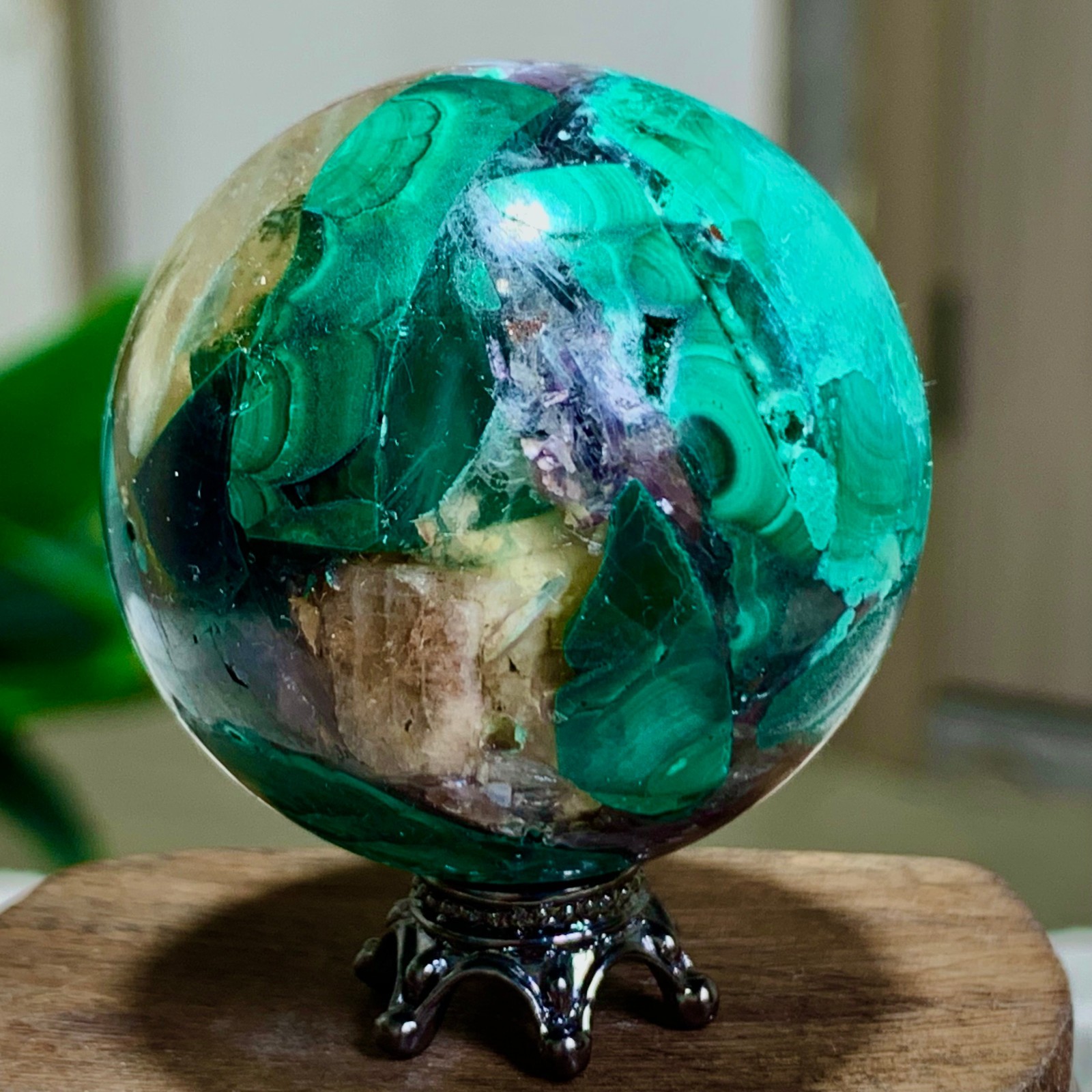 79G Newly discovered rare malachite purple mica symbiotic sphere restoration