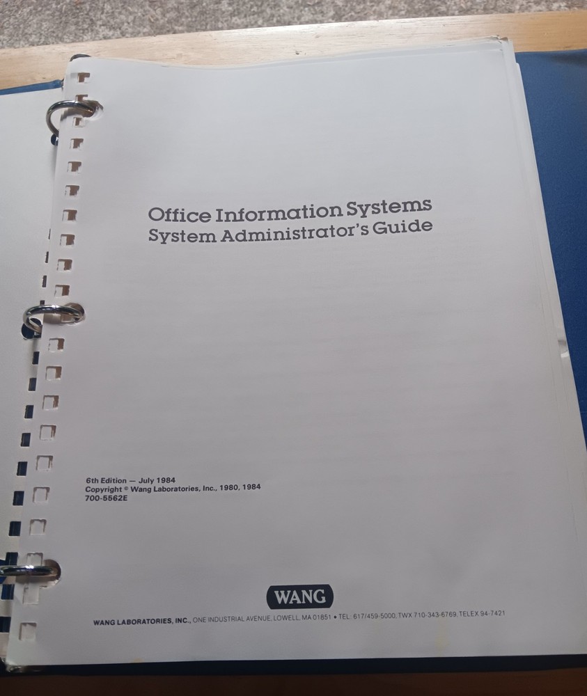 Wang Computers Office Information Systems Administrator's Guide 6th Edition 1984