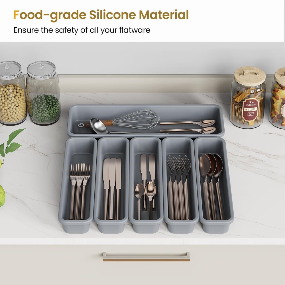 6 Pack Silicone Drawer Organizer for Kitchen, DIY Free Combination Silverware...