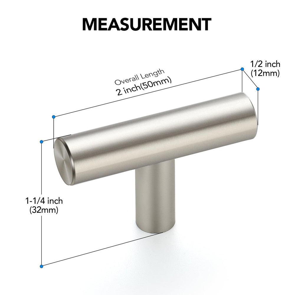 10 Pack Brushed Nickel Cabinet Knobs 2 Inch - Silver Drawer Knobs Single Hole