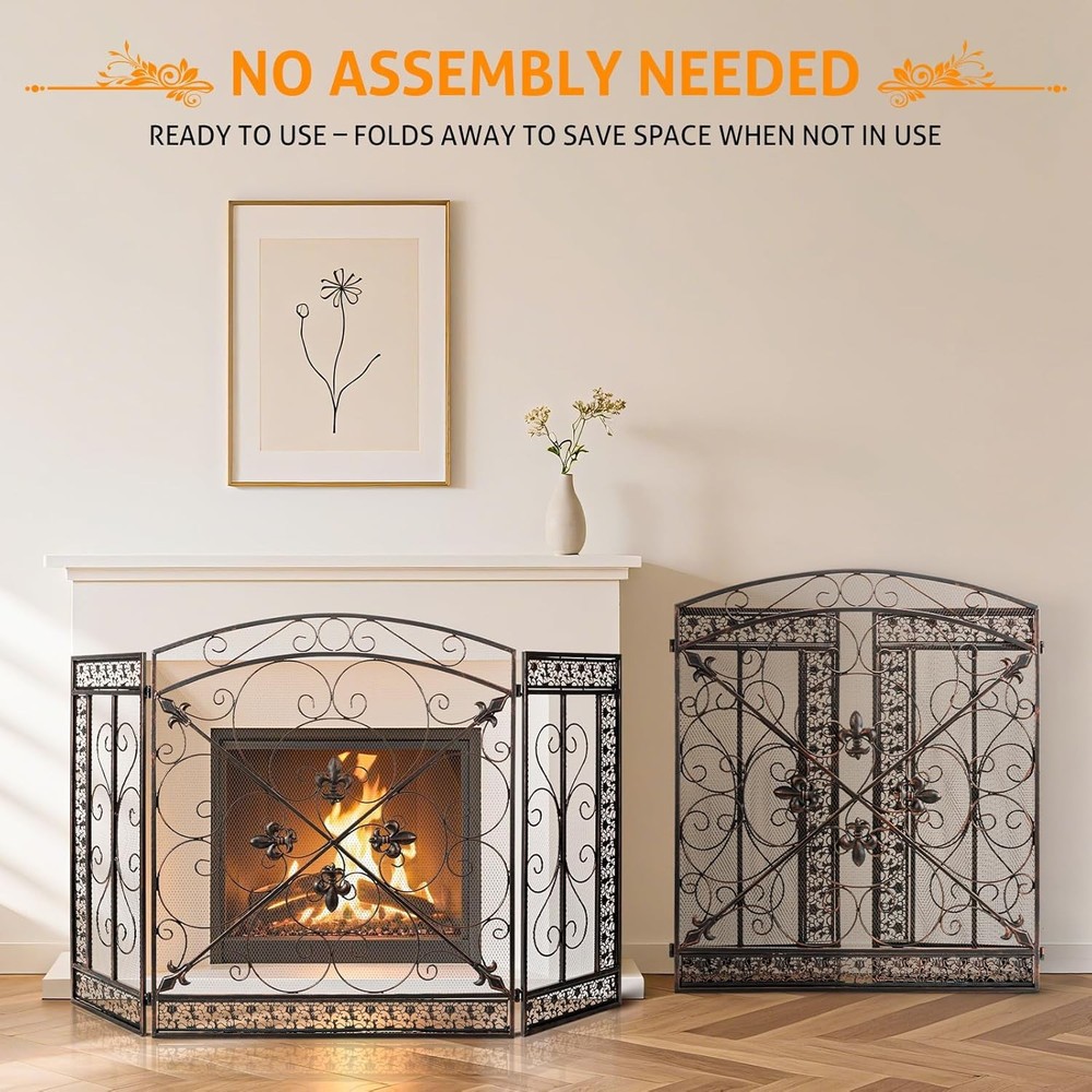 3 Panel Fireplace Screen for Fireplace Gate Decorative Fireplace Screens Stand A
