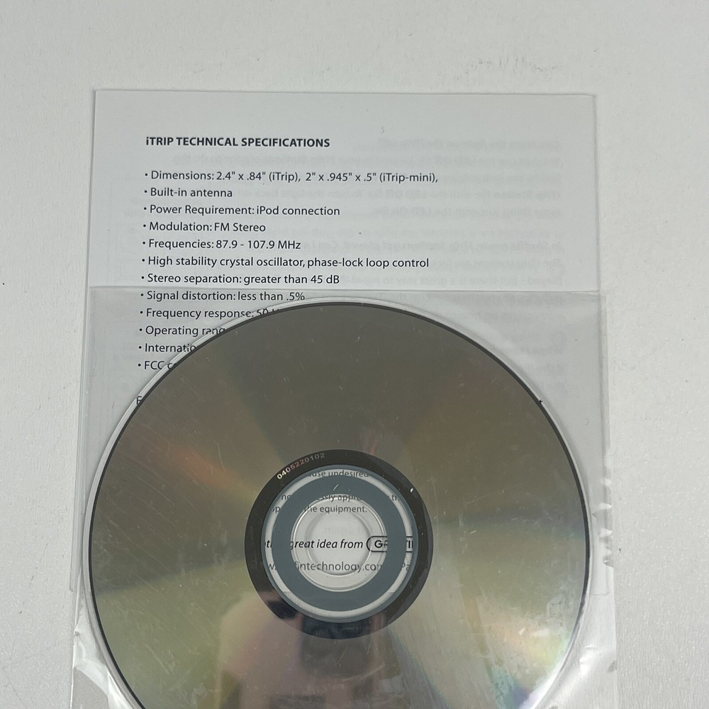 Vintage 2004 Original GRIFFIN iTRIP User Manual and CD for PC Mac V2.0