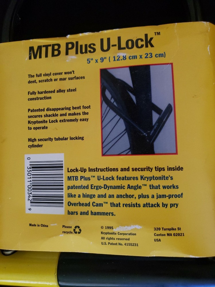 BIKE LOCK Kryptonite MBT 5" x 9"  Solid steel kuff Ergo Dynamic Angle Jam Proof