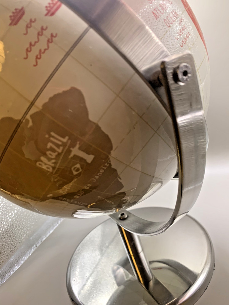 World Globe-Rotating White with colored Countries Chrome Base-11 1/2" tall