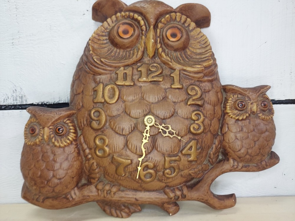 Vintage MCM 1974 Arnel's Owl Clock Untested