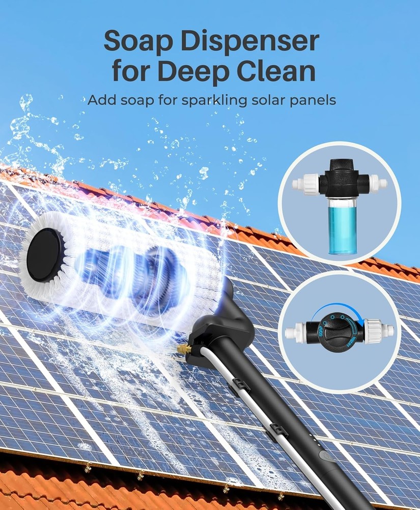 20Ft Solar Panel Cleaning Brush Electric with Soap