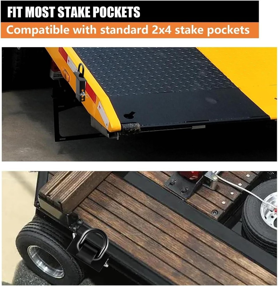 4 Pack Stake Pocket D Ring Heavy Duty Adjustable Trailer Stake Pocket Black