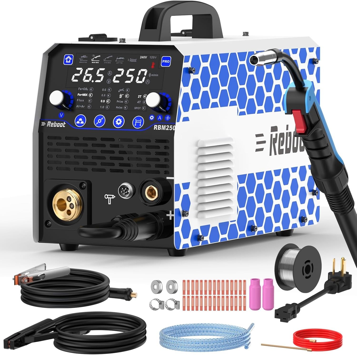 Reboot 250Amp 8-in-1 MIG/TIG/Stick Welder RBM2500 PRO,120V/240V
