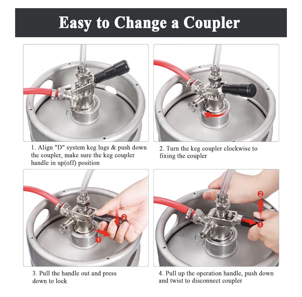 Keg Coupler for Sankey D System Beer Keg Tap Dispenser-304 Stainless Steel Probe