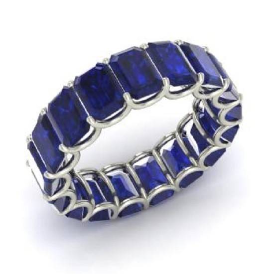 7.50 Ct Natural Emerald Shape Sapphire Diamond Ring 14K Solid White Gold