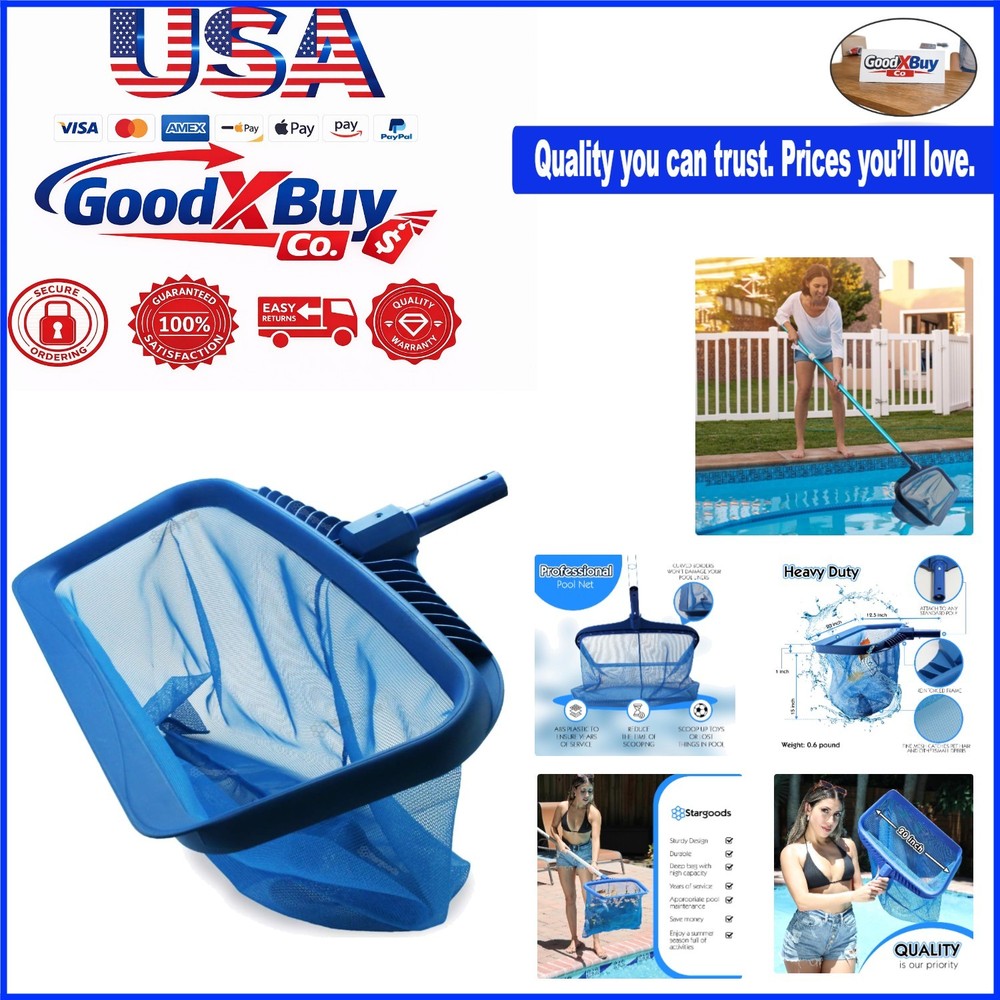 Heavy Duty Pool Leaf Rake Net Fine Mesh Blue Pool Skimmer Tool 17.7"