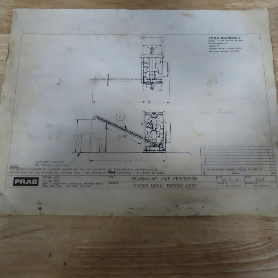 Prab MiniSystem Chip Wringer Reclaiming Processing System 480V 3PH Tested