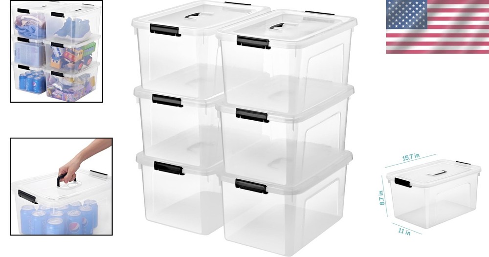 Durable Stackable Clear Storage Containers, 19 Quart, 6-Pack