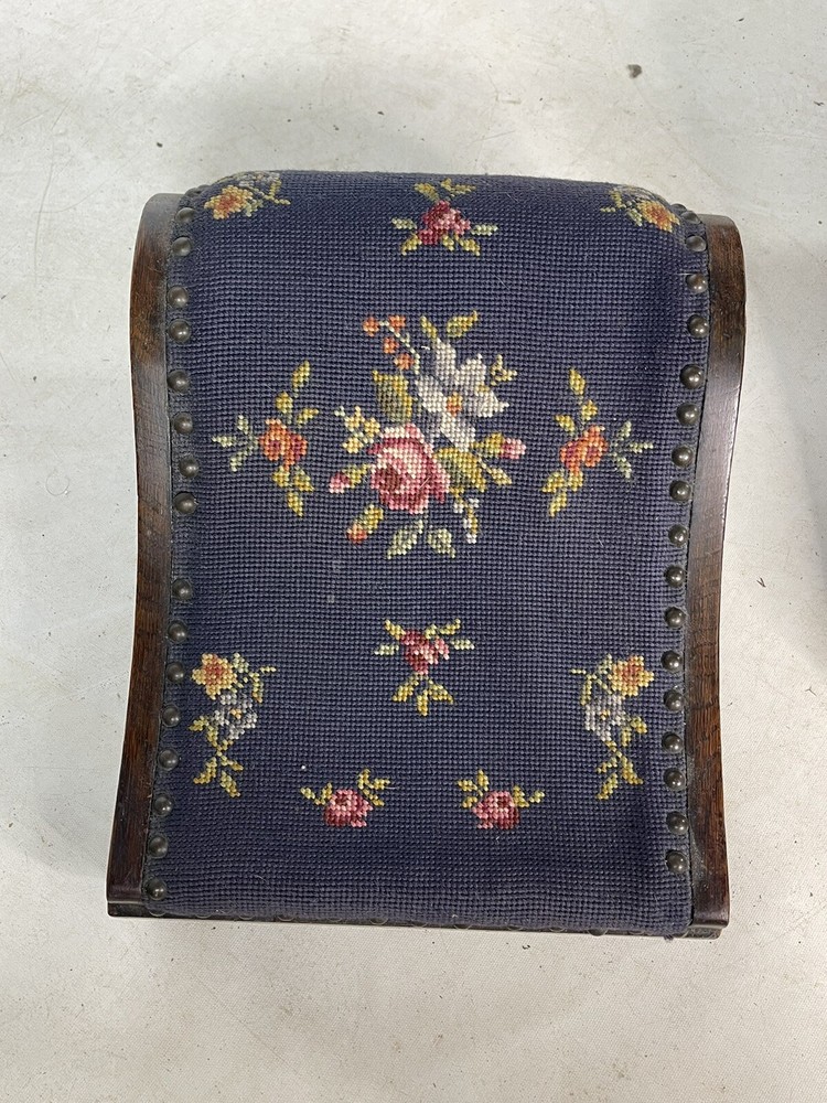 Vintage Needle Point Oak Kneeling Stands