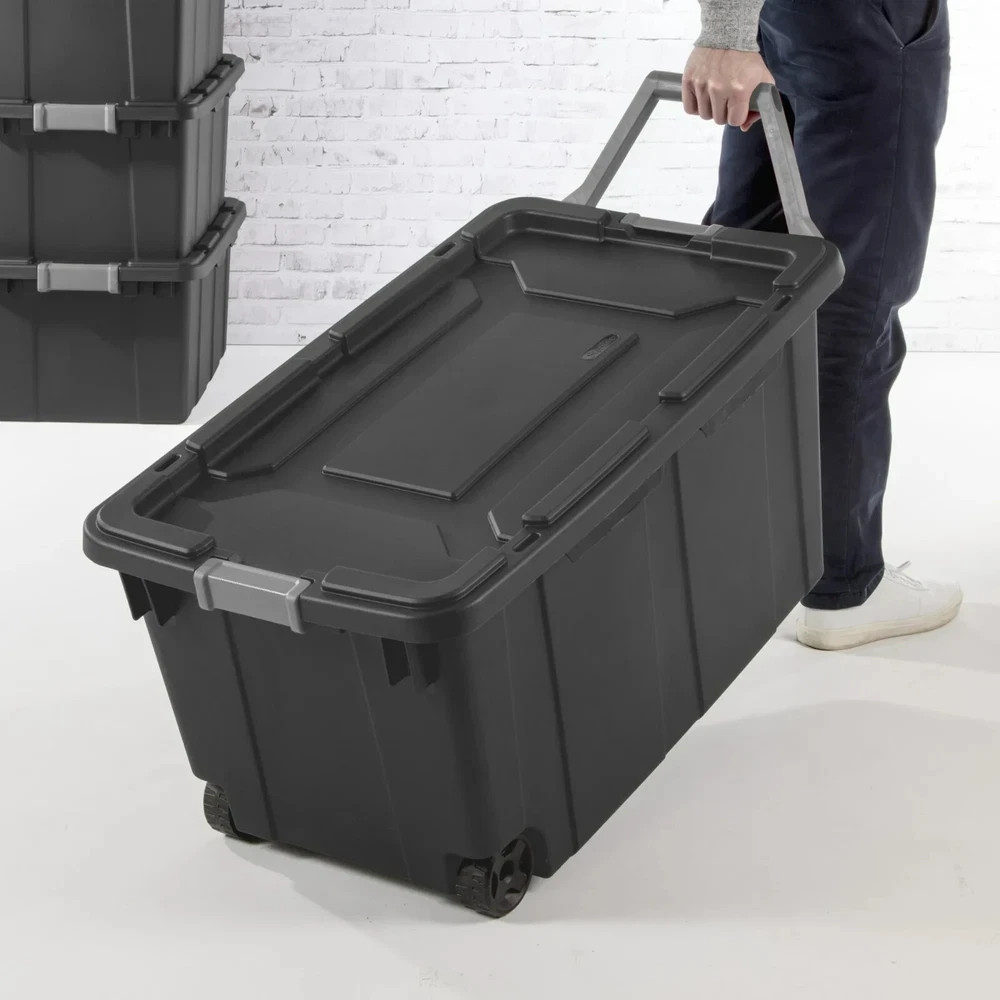 (2 pack) Sterilite Extra Large Storage Bin, 40 Gallon Wheeled with Handle, Gray