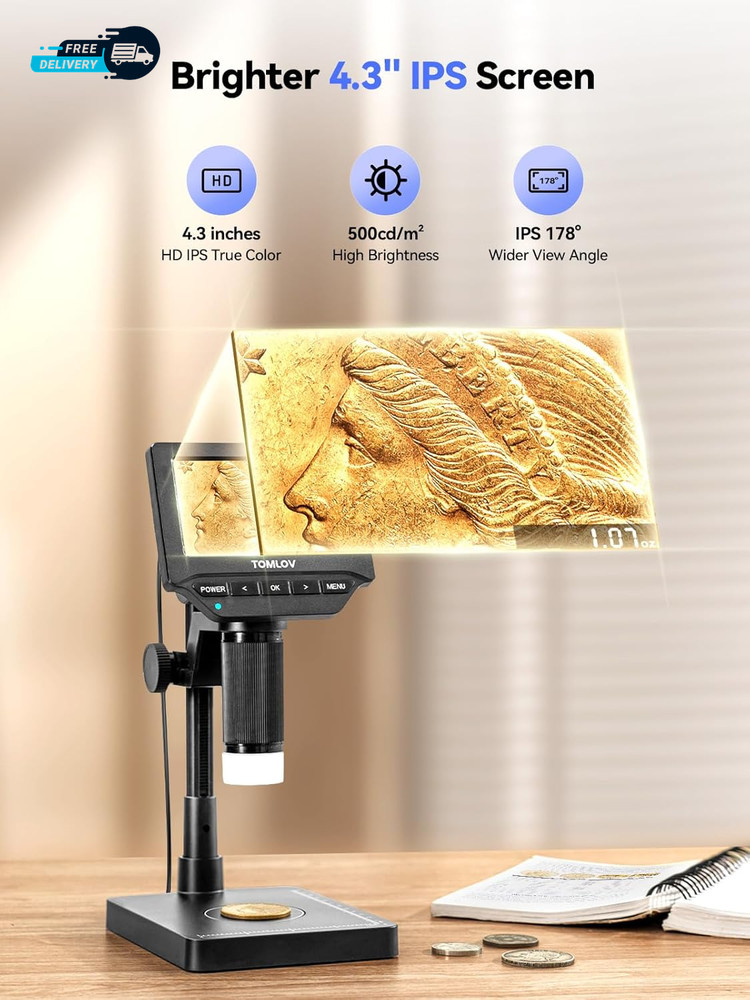 DM4W Microscope with Weighing Scale: 4.3" Digital Coin Microscope with Screen