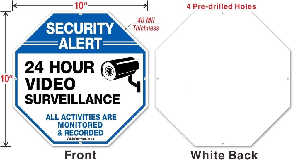 Security Alert Video Surveillance Signs - Waterproof, Reflective 2-Pack Set