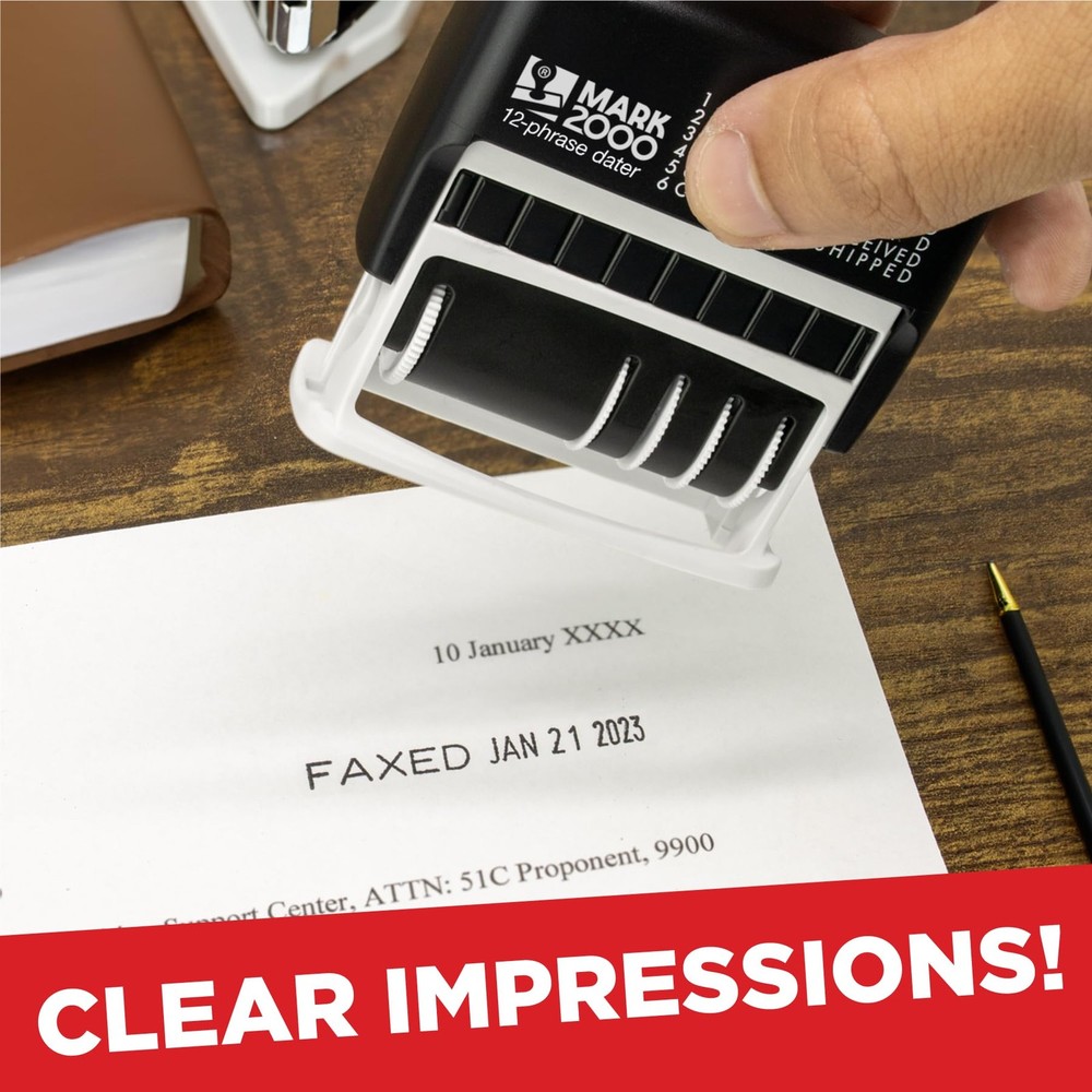 12-Phrase Dater - Date & Phrase Self-Inking Stamp - Black Ink