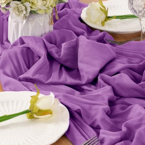 Table Runner Cheesecloth Table Runner 10FT Farmhouse Table Runners 10ft Purple