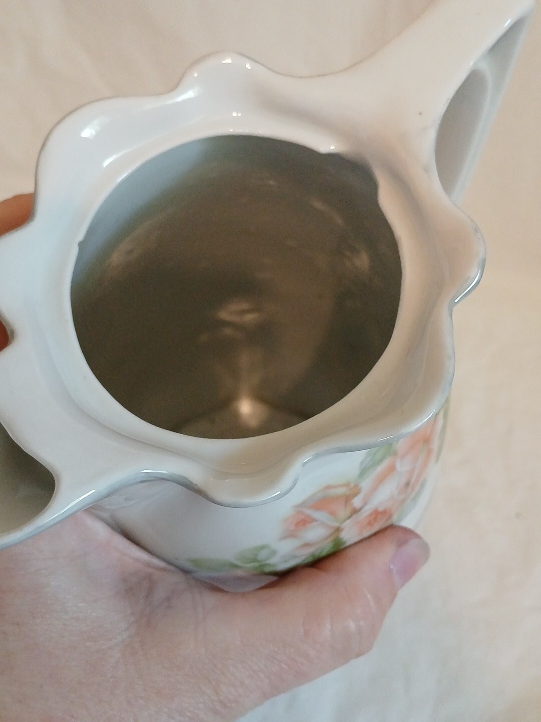 Vintage Porcelain Hand Painted Hot Chocolate Pot Germany Pink Roses 9"